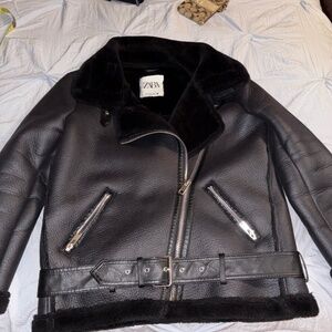 Zara faux letter and faux fur lined Coat Size Small. Excellent condition